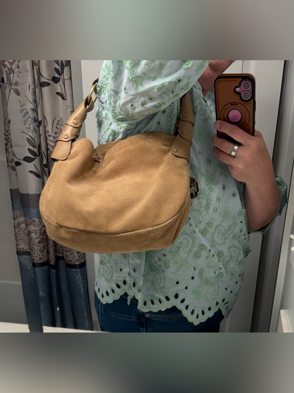 Bally Tan Suede And Leather Hobo Shoulder Bag Vintage Striped Interior - Picture 14 of 15